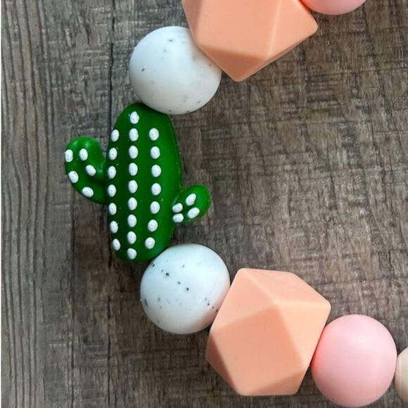 Cactus Wood and Silicone Beaded Wristlet Keychain - Picture 2 of 2